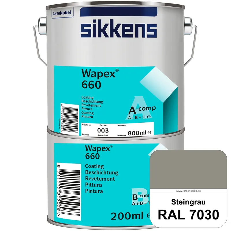 Nur Für Kurze Zeit Wapex 660 Set (RAL 7030 Steingrau) seidenglänzende 2K-Epoxidharzlack für Böden & Wände (innen)