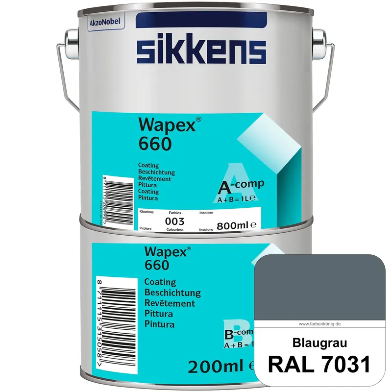 Günstig Wapex 660 Set (RAL 7031 Blaugrau) seidenglänzende 2K-Epoxidharzlack für Böden & Wände (innen)