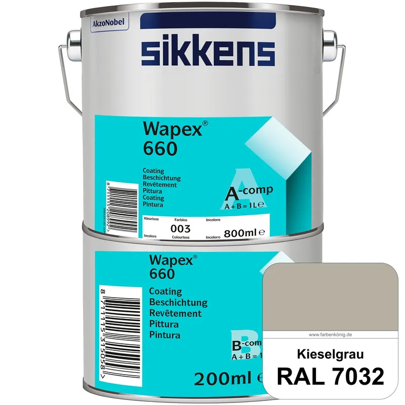 Neue Ware Wapex 660 Set (RAL 7032 Kieselgrau) seidenglänzende 2K-Epoxidharzlack für Böden & Wände (innen)
