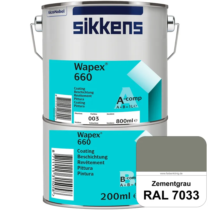 Wapex 660 Set (RAL 7033 Zementgrau) seidenglänzende 2K-Epoxidharzlack für Böden & Wände (innen) Kostenfreie Lieferung