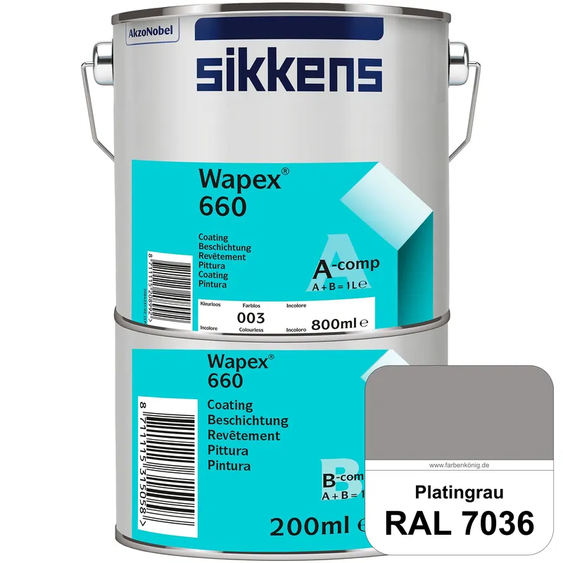 Neuheit Wapex 660 Set (RAL 7036 Platingrau) seidenglänzende 2K-Epoxidharzlack für Böden & Wände (innen)