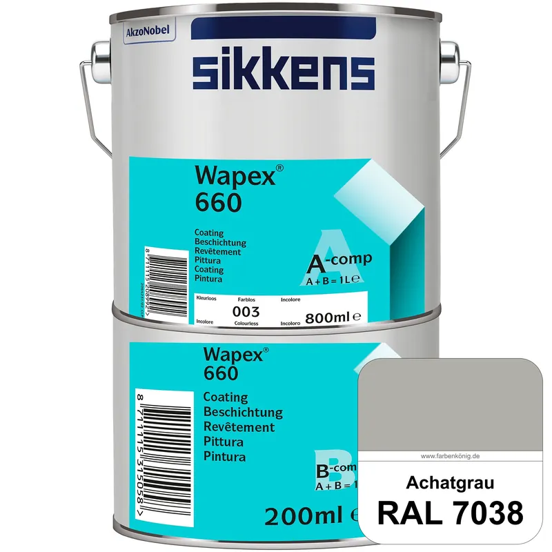 Wapex 660 Set (RAL 7038 Achatgrau) seidenglänzende 2K-Epoxidharzlack für Böden & Wände (innen) Top-Seller