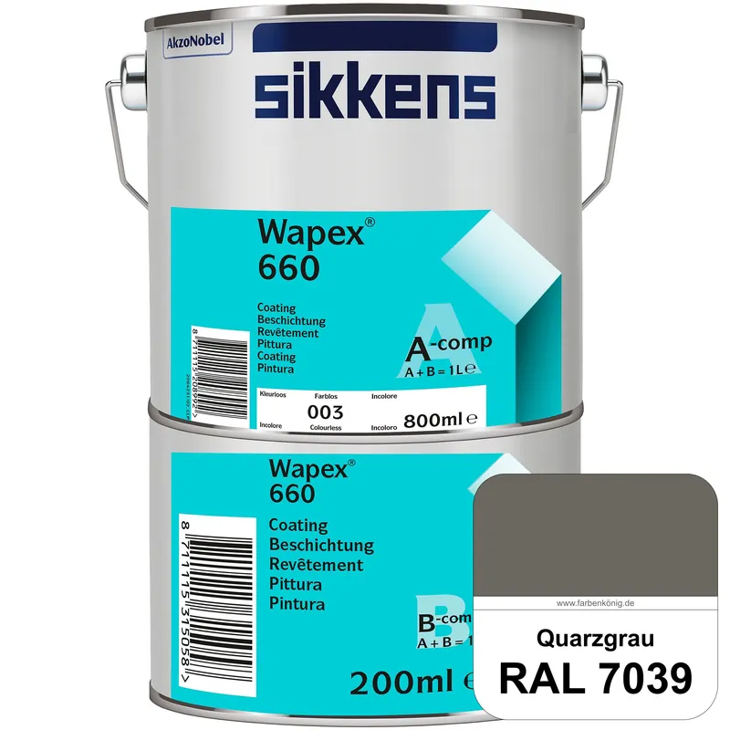 Markenprodukt Wapex 660 Set (RAL 7039 Quarzgrau) seidenglänzende 2K-Epoxidharzlack für Böden & Wände (innen)