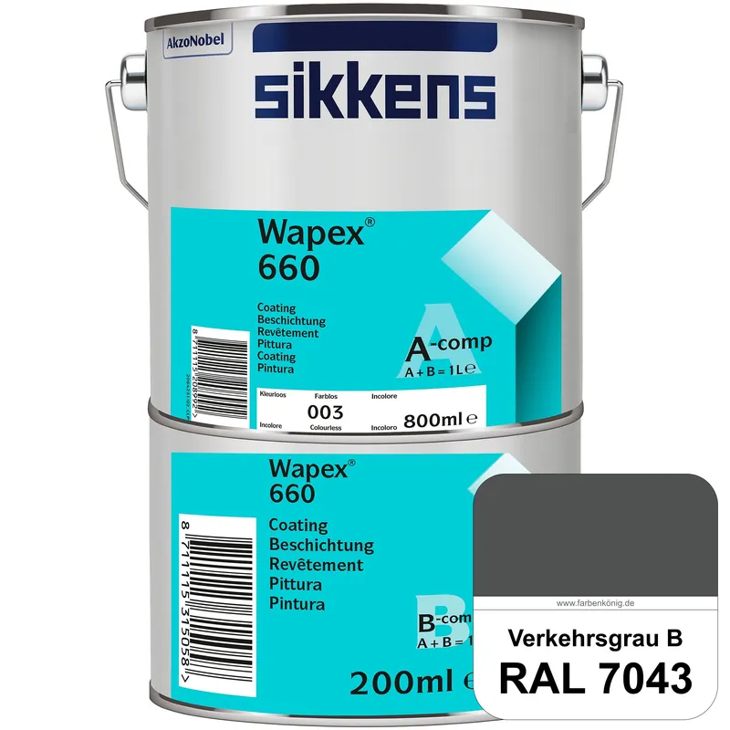 Sofort Bestellen Wapex 660 Set (RAL 7043 Verkehrsgrau B) seidenglänzende 2K-Epoxidharzlack für Böden & Wände (innen)