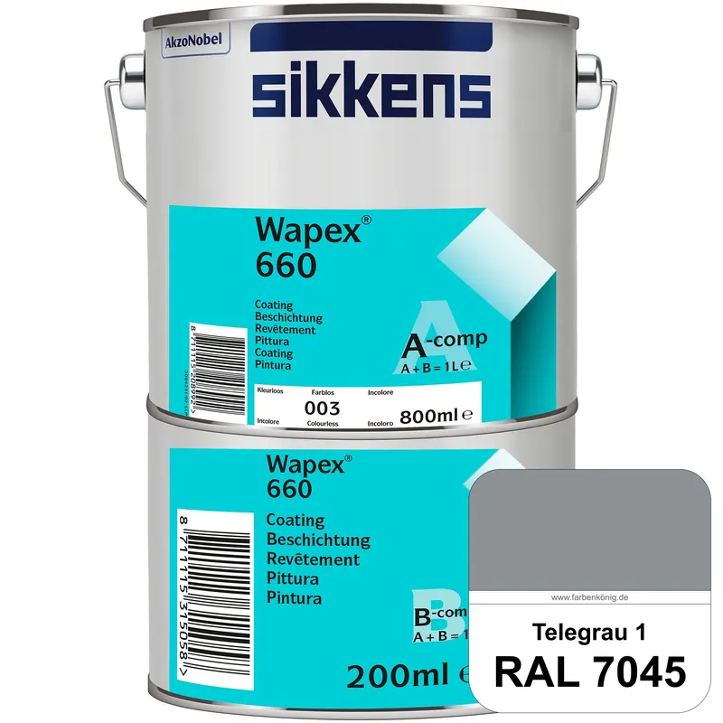 Wapex 660 Set (RAL 7045 Telegrau 1) seidenglänzende 2K-Epoxidharzlack für Böden & Wände (innen) Bestseller