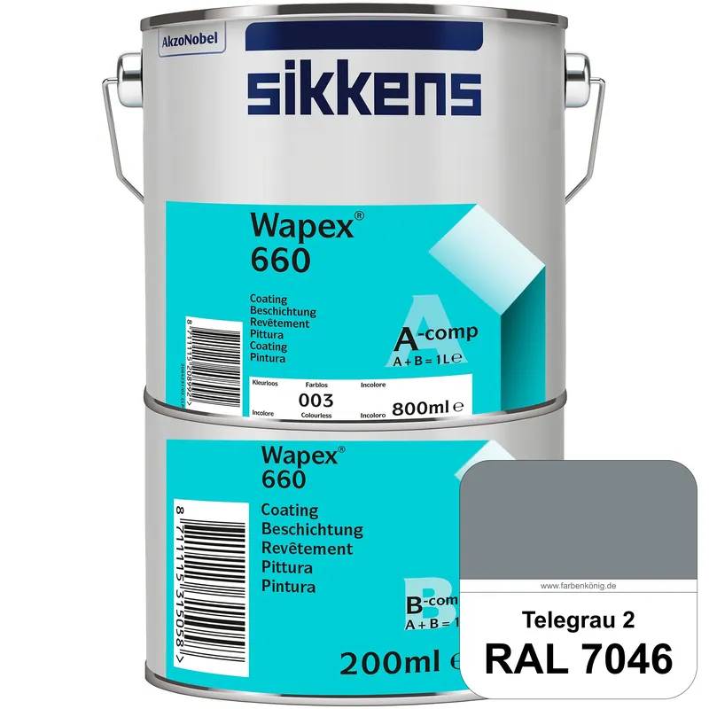 Wapex 660 Set (RAL 7046 Telegrau 2) seidenglänzende 2K-Epoxidharzlack für Böden & Wände (innen) Billig