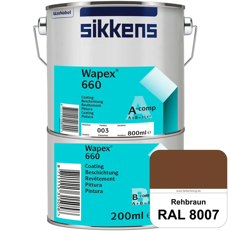 Zertifiziert Wapex 660 Set (RAL 8007 Rehbraun) seidenglänzende 2K-Epoxidharzlack für Böden & Wände (innen)
