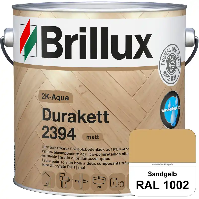 2K-Aqua Durakett 2394 (RAL 1002 Sandgelb) Wasserbasierter 2K-Versiegelung für Parkettfußböden, Diele Neu