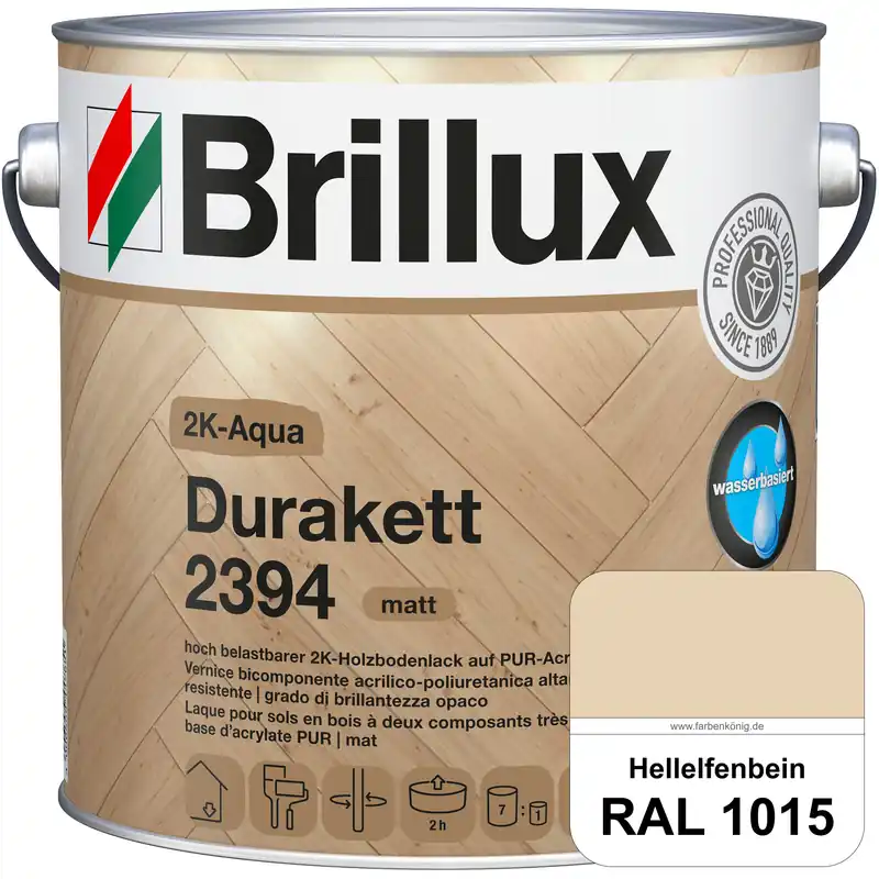 2K-Aqua Durakett 2394 (RAL 1015 Hellelfenbein) Wasserbasierter 2K-Versiegelung für Parkettfußböden, Finale Aktion