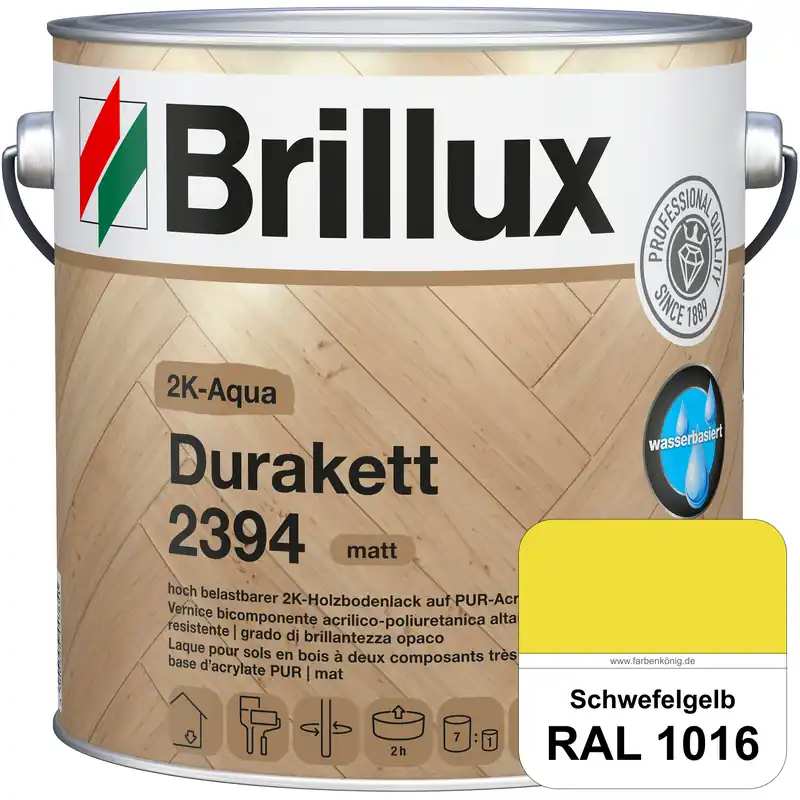 2K-Aqua Durakett 2394 (RAL 1016 Schwefelgelb) Wasserbasierter 2K-Versiegelung für Parkettfußböden, D Bestpreis