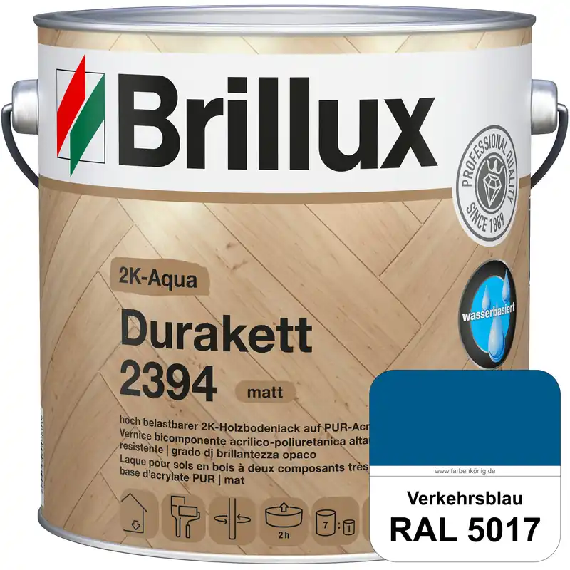 2K-Aqua Durakett 2394 (RAL 5017 Verkehrsblau) Wasserbasierter 2K-Versiegelung für Parkettfußböden, D Geprüft