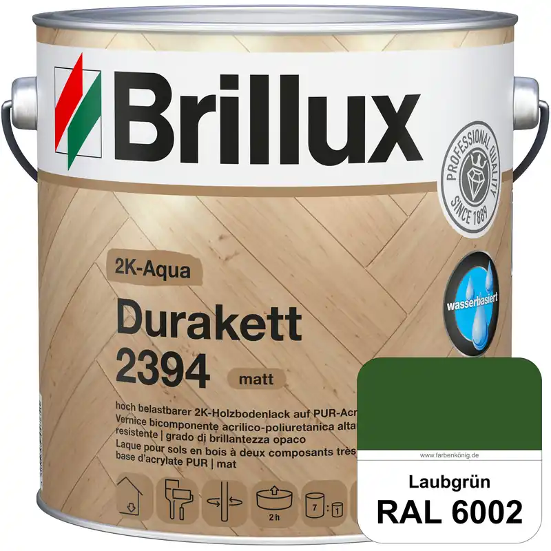 2K-Aqua Durakett 2394 (RAL 6002 Laubgrün) Wasserbasierter 2K-Versiegelung für Parkettfußböden, Diele Kostenloser Rückversand