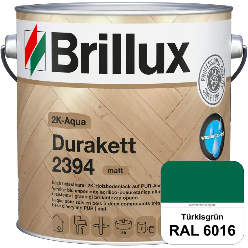 2K-Aqua Durakett 2394 (RAL 6016 Türrkisgrün) Wasserbasierter 2K-Versiegelung für Parkettfußböden, Di Schnäppchen