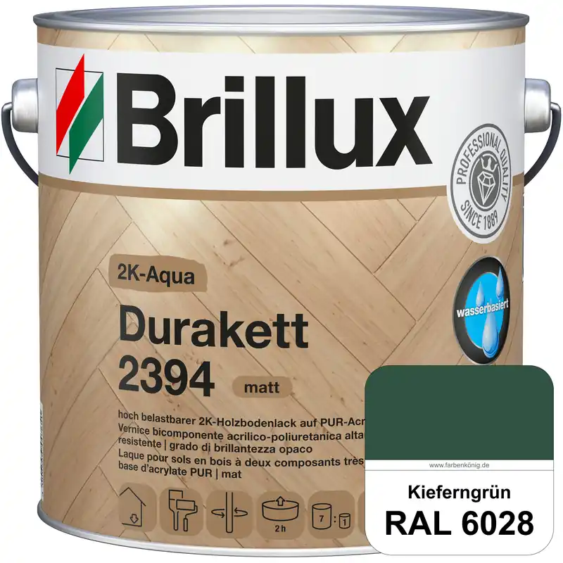 2K-Aqua Durakett 2394 (RAL 6028 Kieferngrün) Wasserbasierter 2K-Versiegelung für Parkettfußböden, Di Highlight