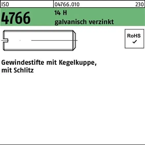 Beliebt Gewindestift ISO 4766 Kegelkuppe/Schlitz M5x30 14 H galv.verz. 200St.