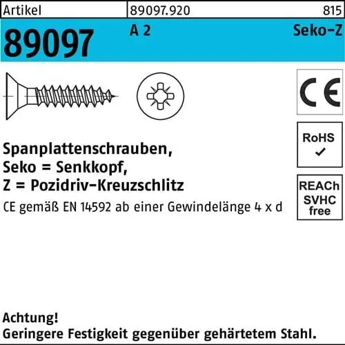 Spanplattenschraube R 89097 SEKO PZ VG 4x 30-Z A 2 200 Stück Günstig